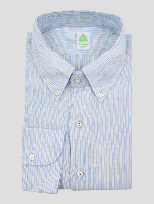 Finamore 1925 Light Blue White Linen Shirt Gaeta