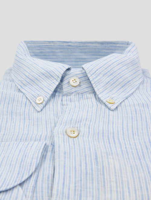 Finamore 1925 Light Blue White Linen Shirt Gaeta