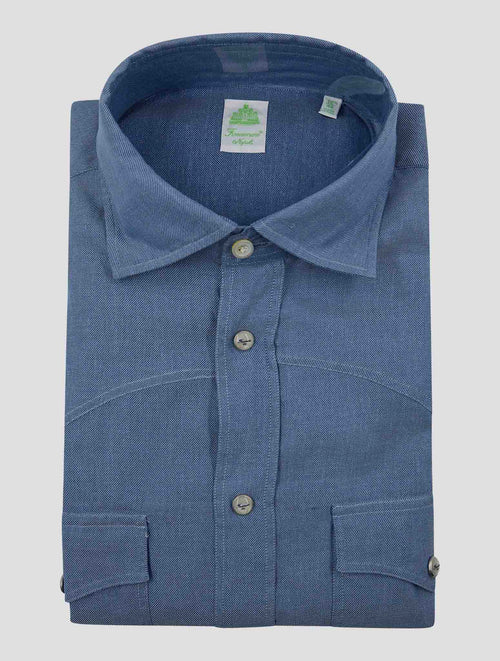 Finamore 1925 Light Blue Cotton Shirt Boston
