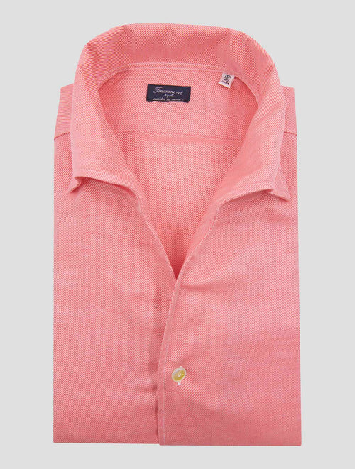 Finamore 1925 Coral White Cotton Linen Shirt Napoli46