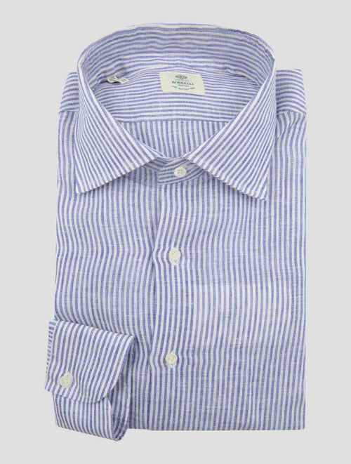 Luigi Borrelli Light Blue White Linen Cotton  Shirt