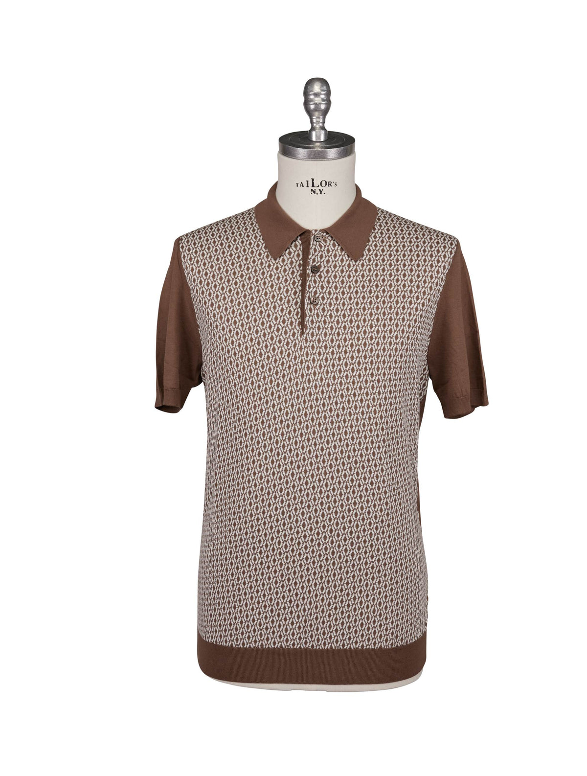 Gran Sasso Brown White Cotton Sweater Polo