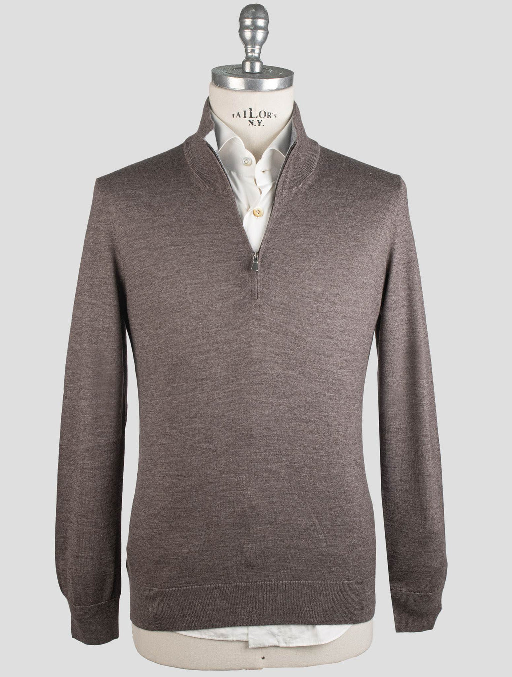 Gran Sasso Brown Cashmere Silk Sweater Half Zip