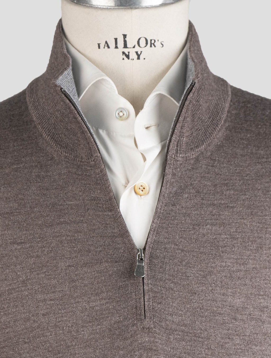 Gran Sasso Brown Cashmere Silk Sweater Half Zip