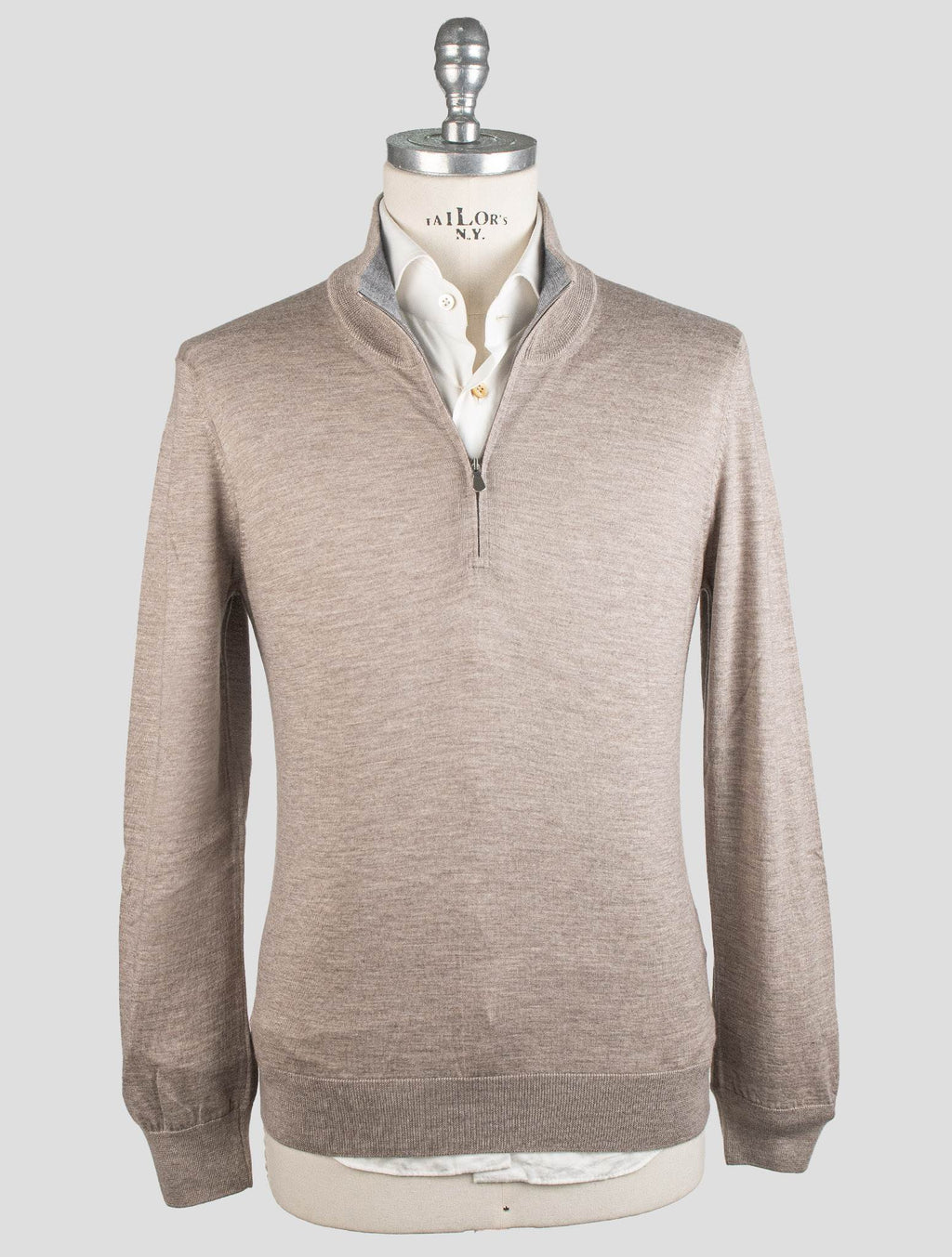 Gran Sasso Taupe Cashmere Silk Sweater Half Zip