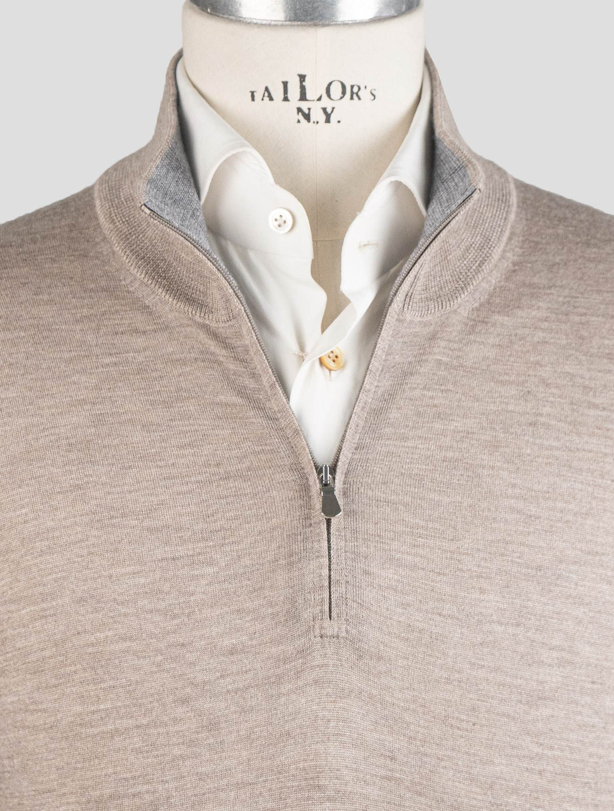Gran Sasso Taupe Cashmere Silk Sweater Half Zip