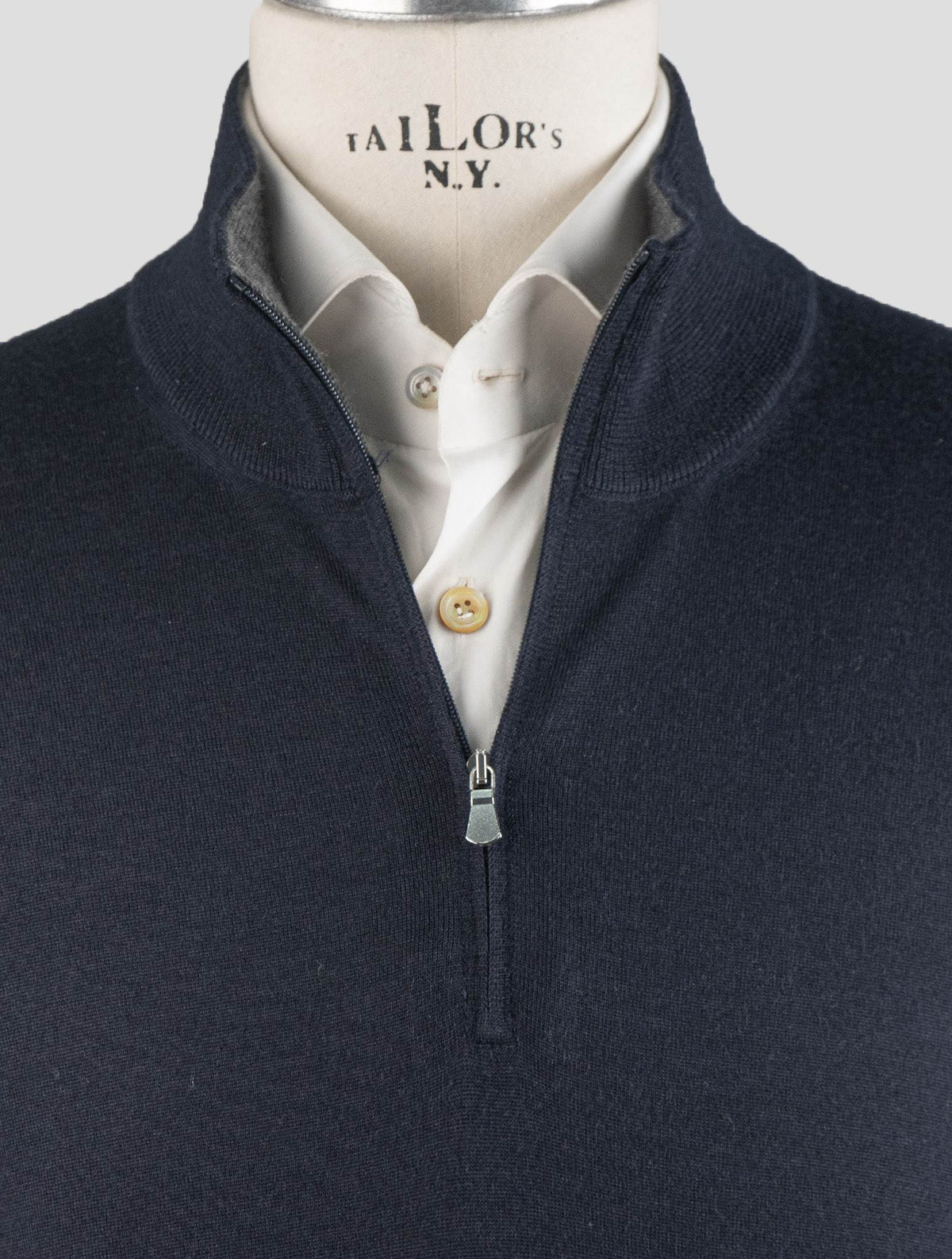 Gran Sasso Blue Cashmere Silk Sweater Half Zip
