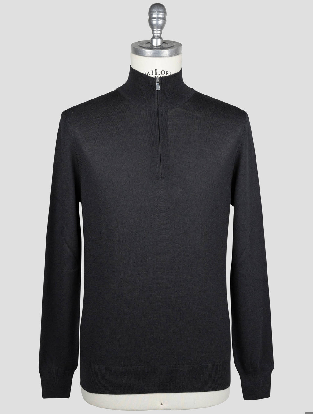 Gran Sasso Black Virgin Wool Sweater Half Zip