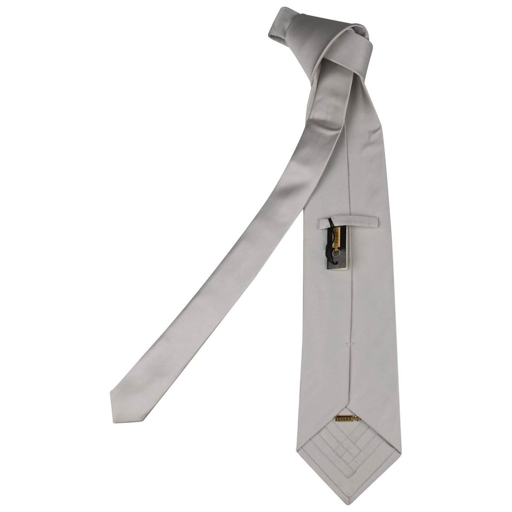 Zilli Light Gray Silk Tie + Pocket Square