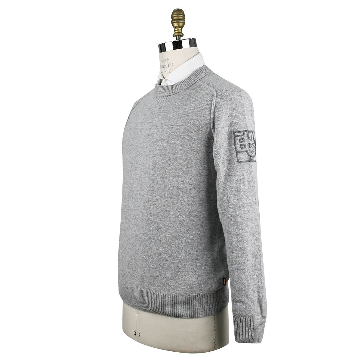 Boss Gray Wool Cotton Pa Sweater Crewneck