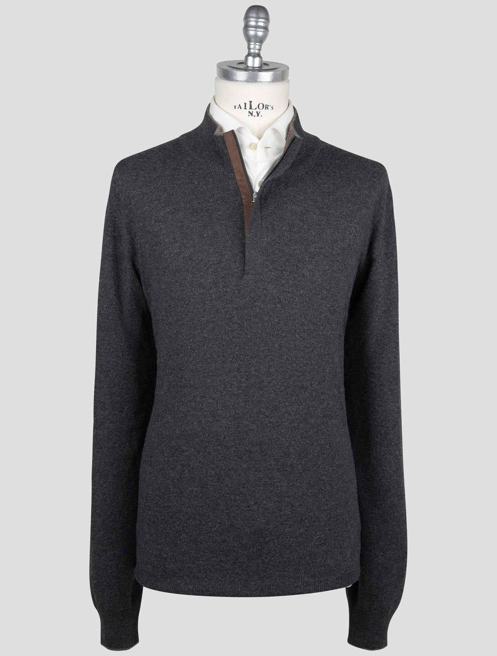 Gran Sasso Gran Sasso Dark Gray Virgin Wool Viscose Cashmere Sweater Half Zip Dark Gray 000