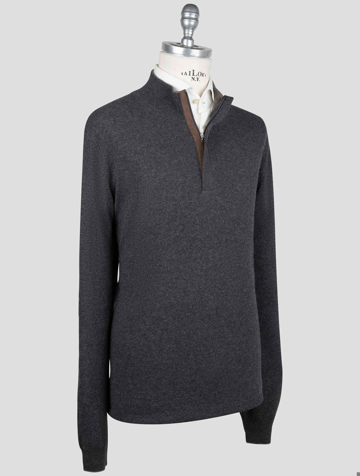 Gran Sasso Gran Sasso Dark Gray Virgin Wool Viscose Cashmere Sweater Half Zip Dark Gray 001