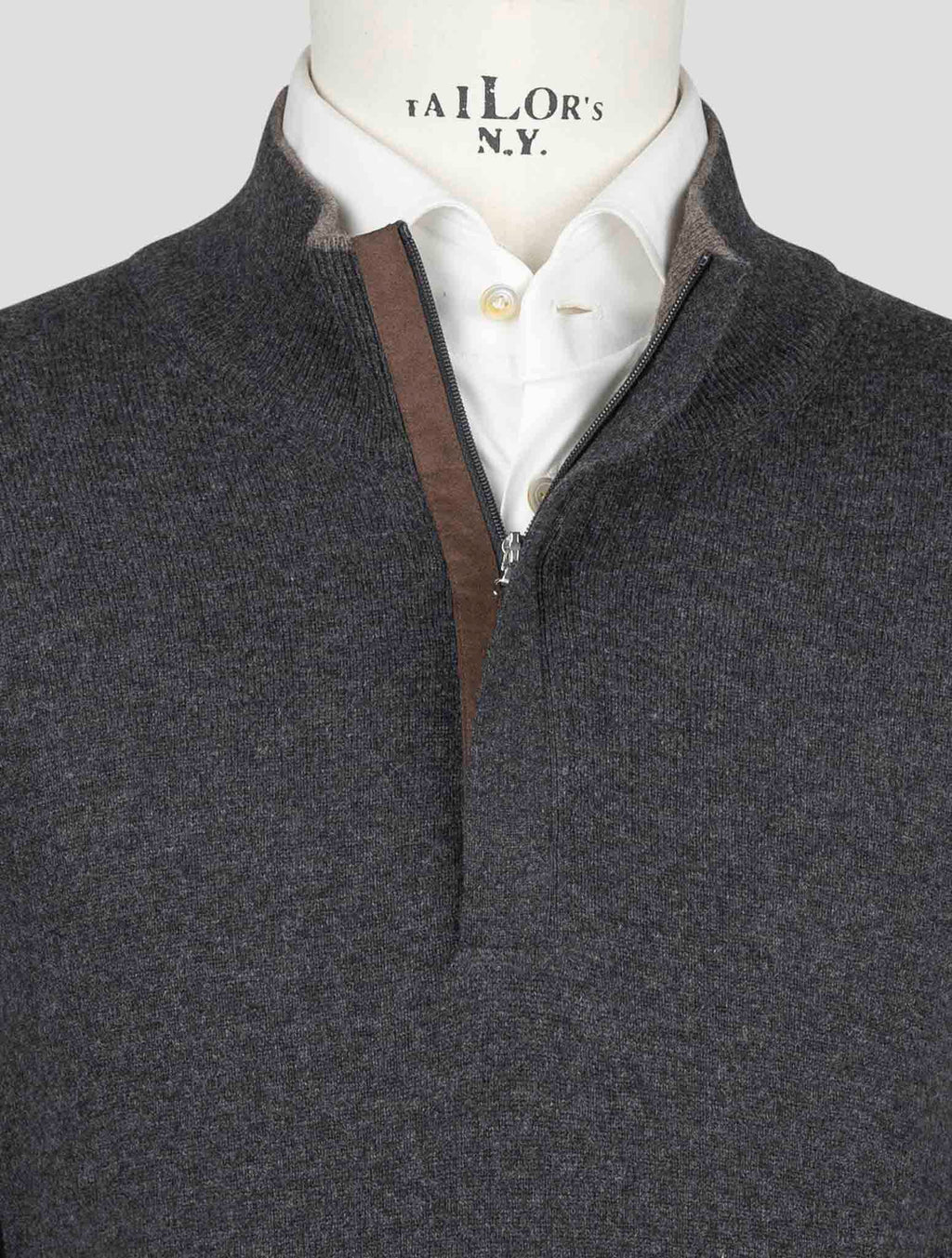 Gran Sasso Dark Gray Virgin Wool Viscose Cashmere Sweater Half Zip