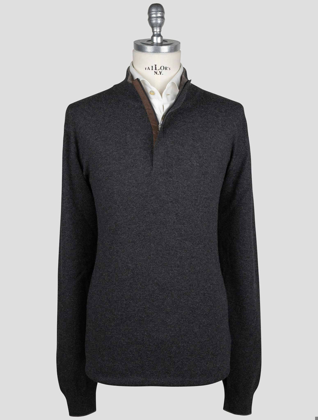 Gran Sasso Gran Sasso Dark Gray Virgin Wool Viscose Cashmere Sweater Half Zip Dark Gray 000