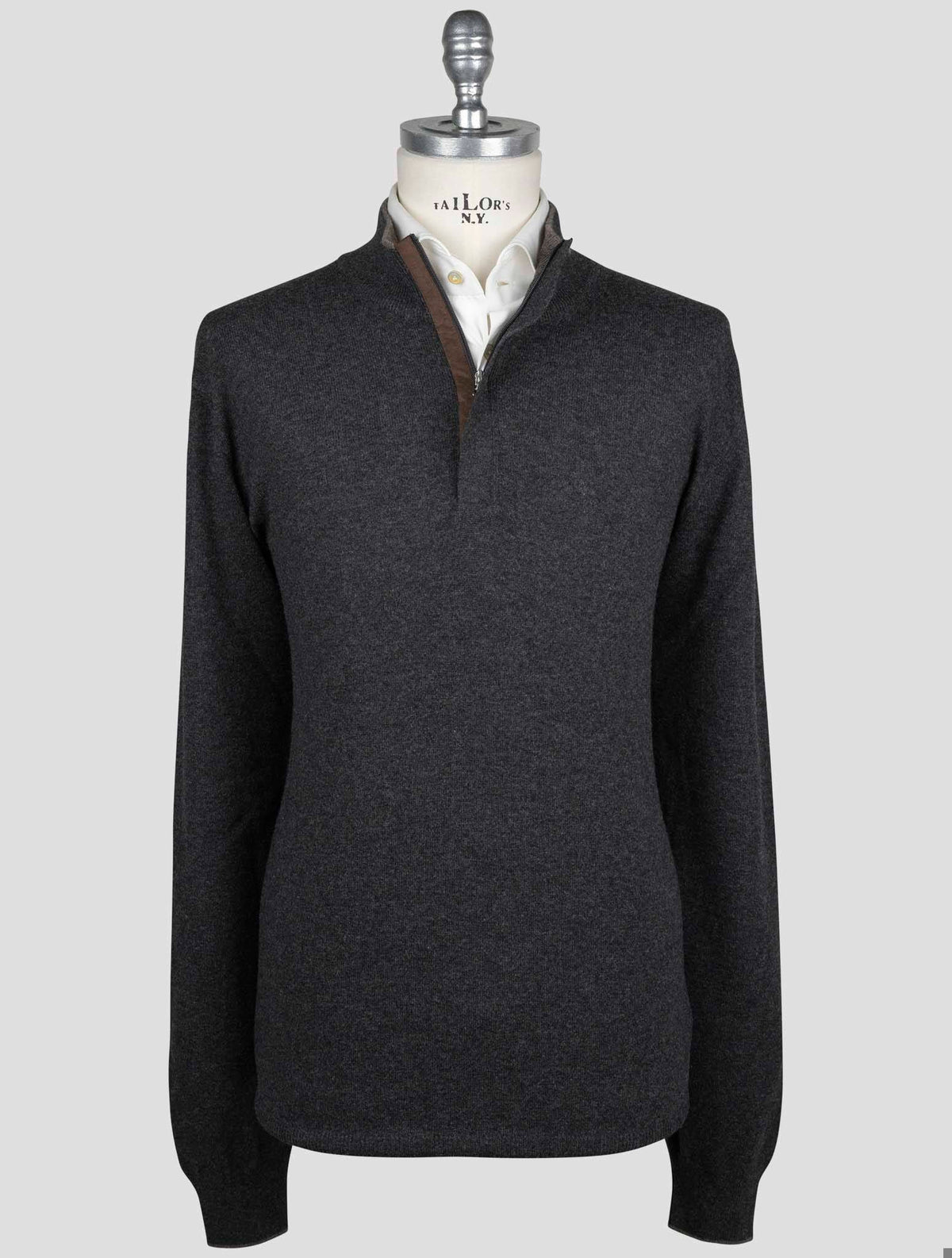 Gran Sasso Gran Sasso Dark Gray Virgin Wool Viscose Cashmere Sweater Half Zip Dark Gray 000