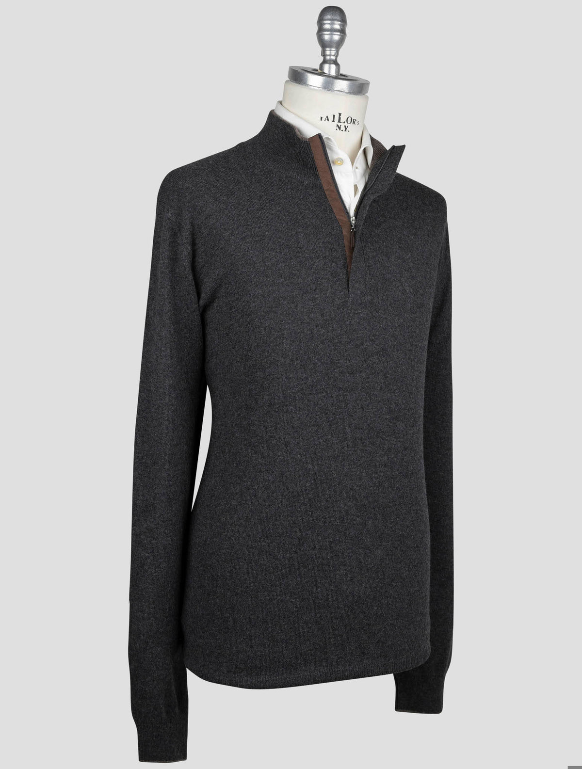 Gran Sasso Gran Sasso Dark Gray Virgin Wool Viscose Cashmere Sweater Half Zip Dark Gray 001