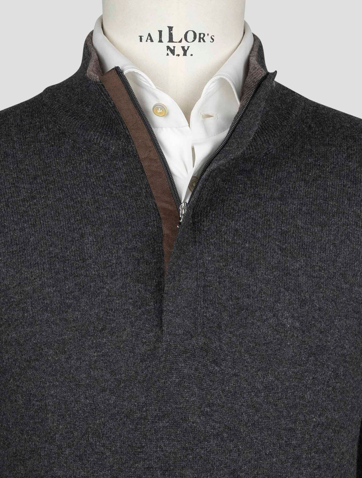 Gran Sasso Dark Gray Virgin Wool Viscose Cashmere Sweater Half Zip