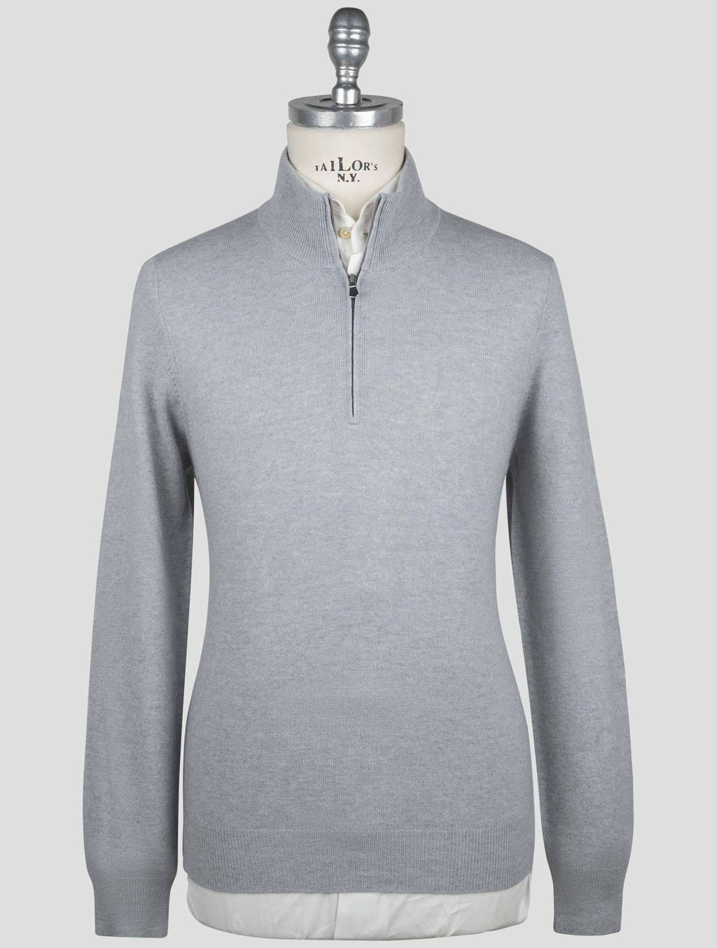 Gran Sasso Gray Virgin Wool Viscose Cashmere Sweater Half Zip