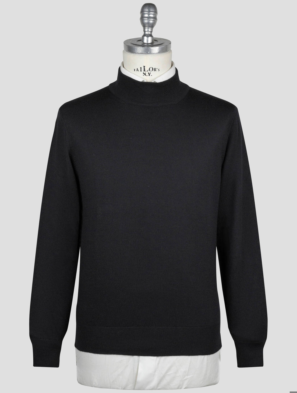 Gran Sasso Black Virgin Wool Sweater Half Neck