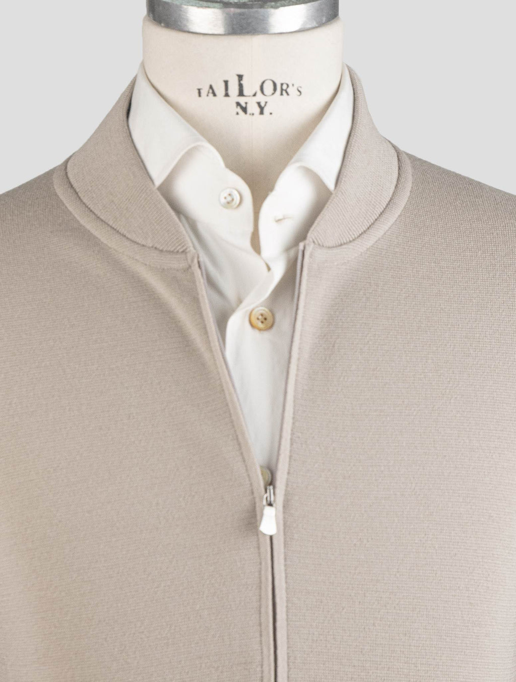 Gran Sasso Beige Virgin Wool Sweater Full Zip