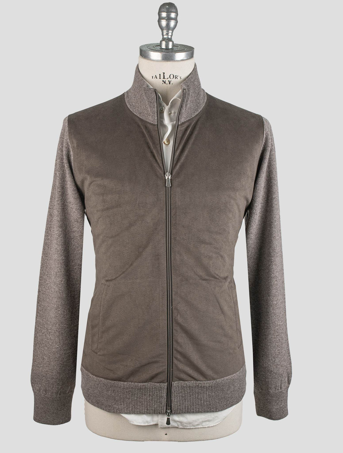 Gran Sasso Brown Green Leather suede Wv Viscose Cashmere Coat Full Zip