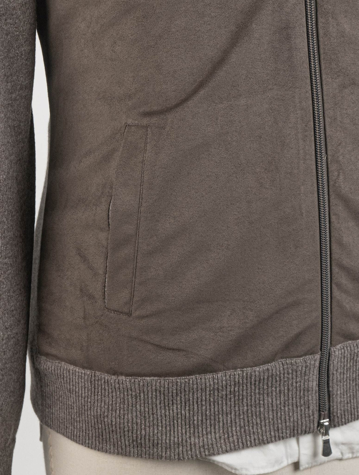 Gran Sasso Brown Green Leather suede Wv Viscose Cashmere Coat Full Zip