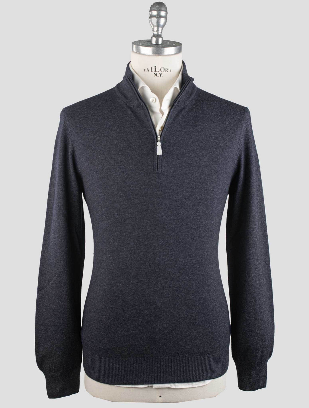 Gran Sasso Blue Virgin Wool Viscose Cashmere Half Zip Sweater