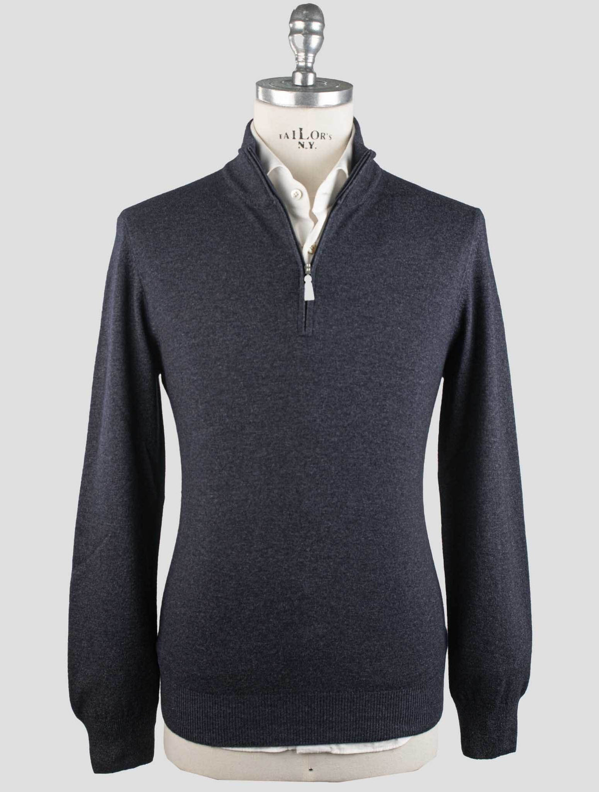 Gran Sasso Blue Virgin Wool Viscose Cashmere Half Zip Sweater