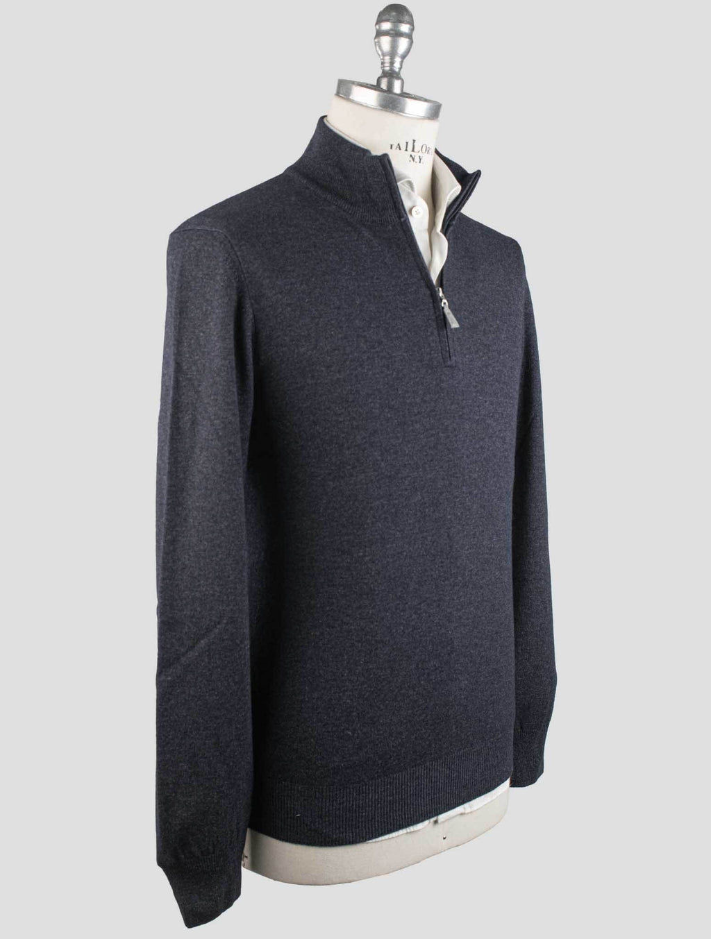 Gran Sasso Gran Sasso Blue Virgin Wool Viscose Cashmere Half Zip Sweater Blue 001