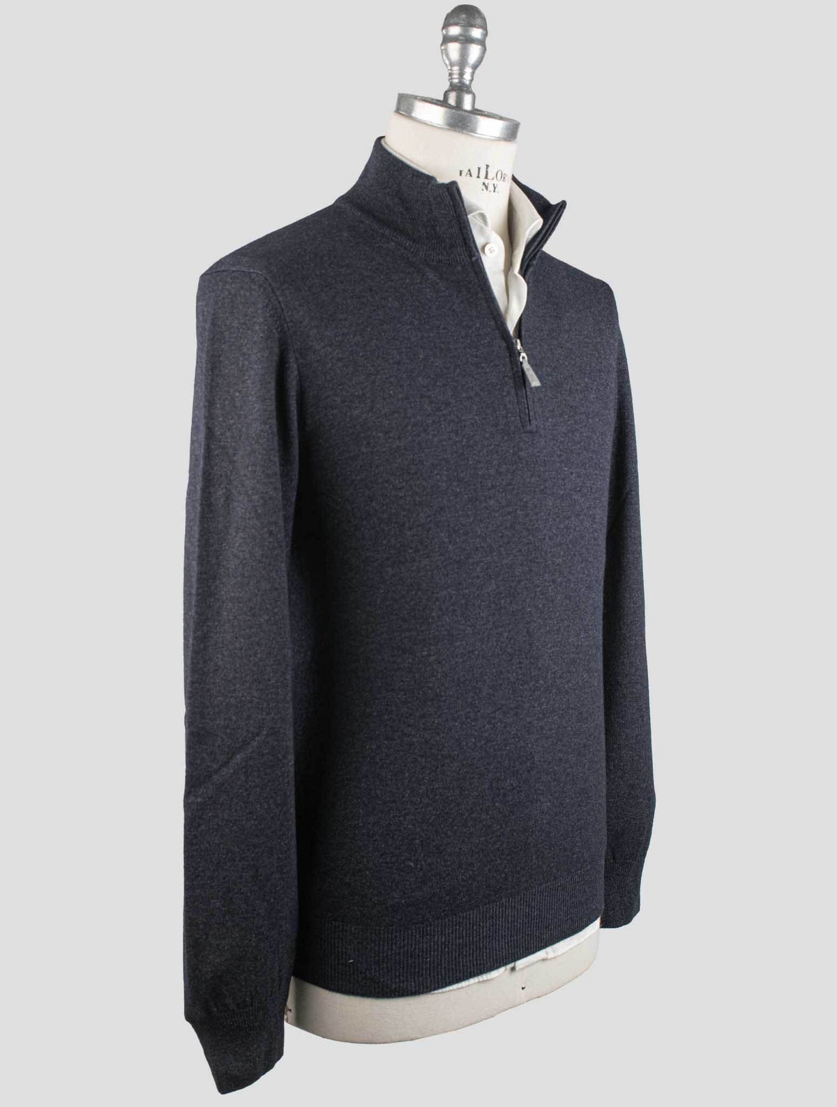 Gran Sasso Gran Sasso Blue Virgin Wool Viscose Cashmere Half Zip Sweater Blue 001