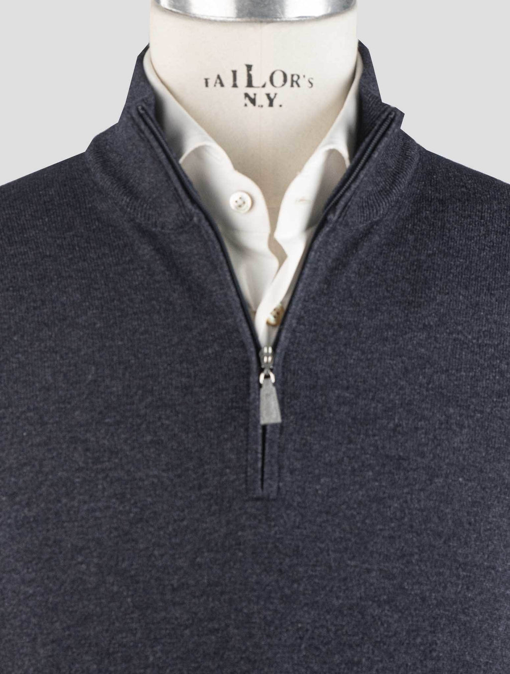 Gran Sasso Blue Virgin Wool Viscose Cashmere Half Zip Sweater