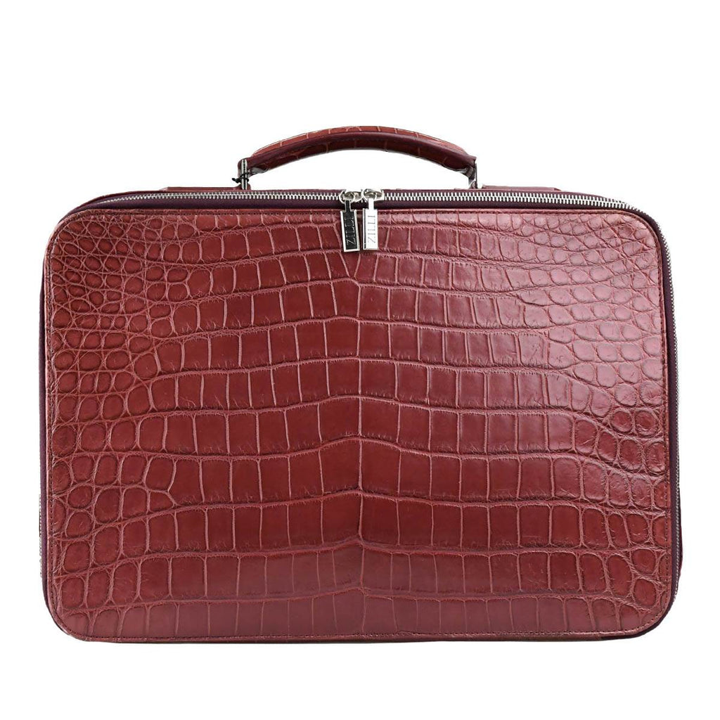 Zilli Zilli Burgundy Leather Crocodile Briefcase Burgundy 000