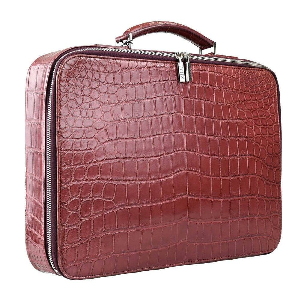 Zilli Zilli Burgundy Leather Crocodile Briefcase Burgundy 001