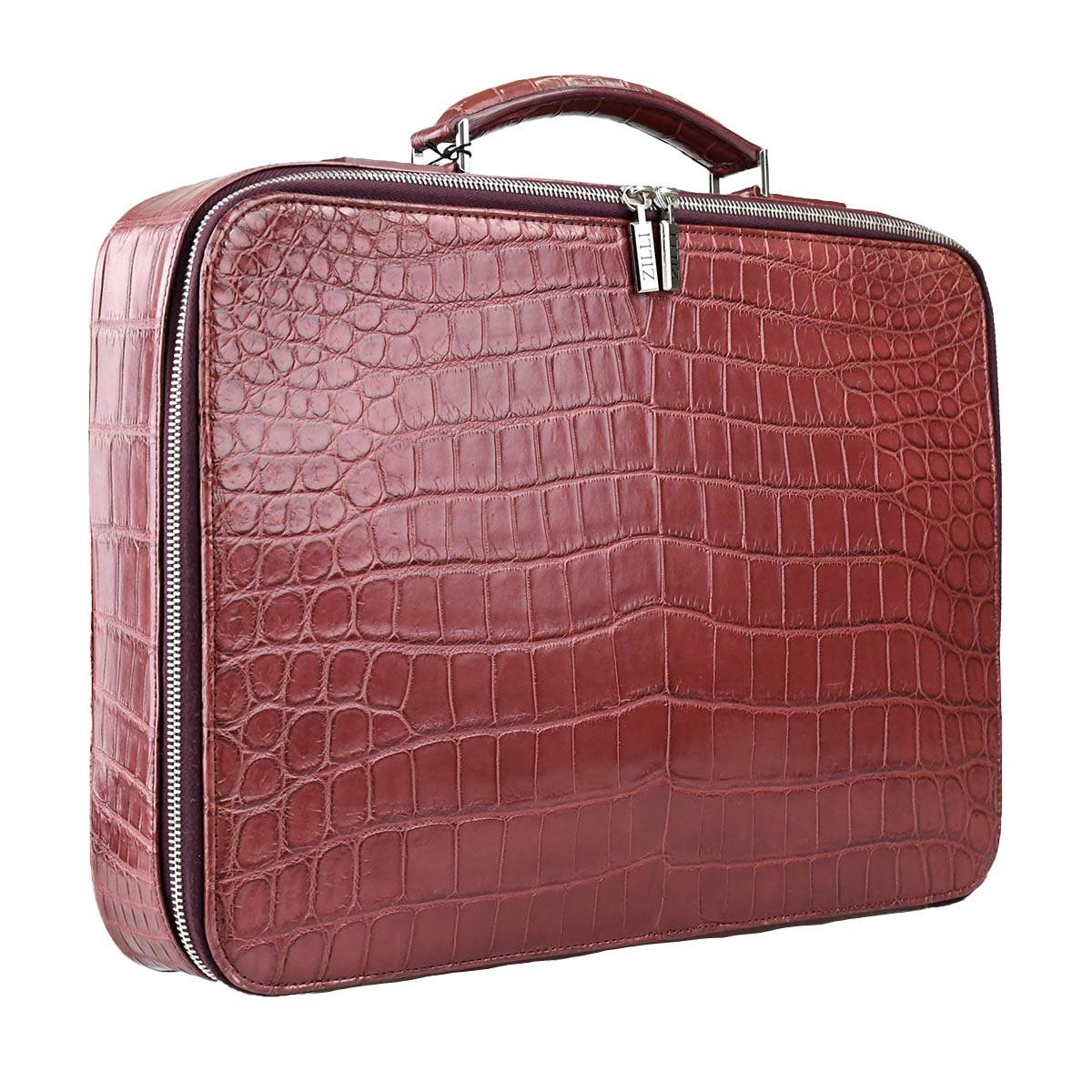 Zilli Zilli Burgundy Leather Crocodile Briefcase Burgundy 001