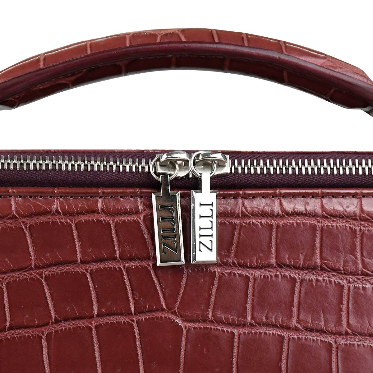 Zilli Burgundy Leather Crocodile Briefcase