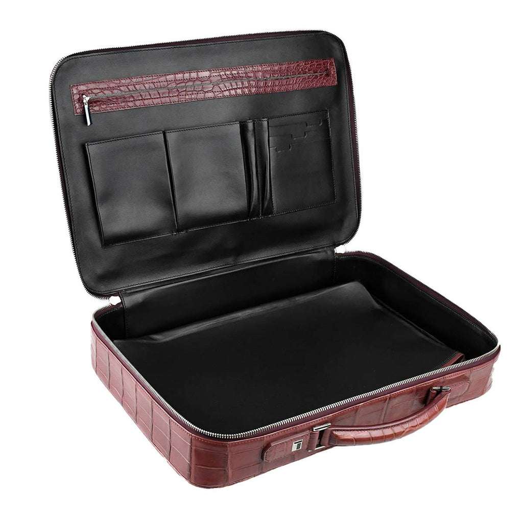 Zilli Burgundy Leather Crocodile Briefcase
