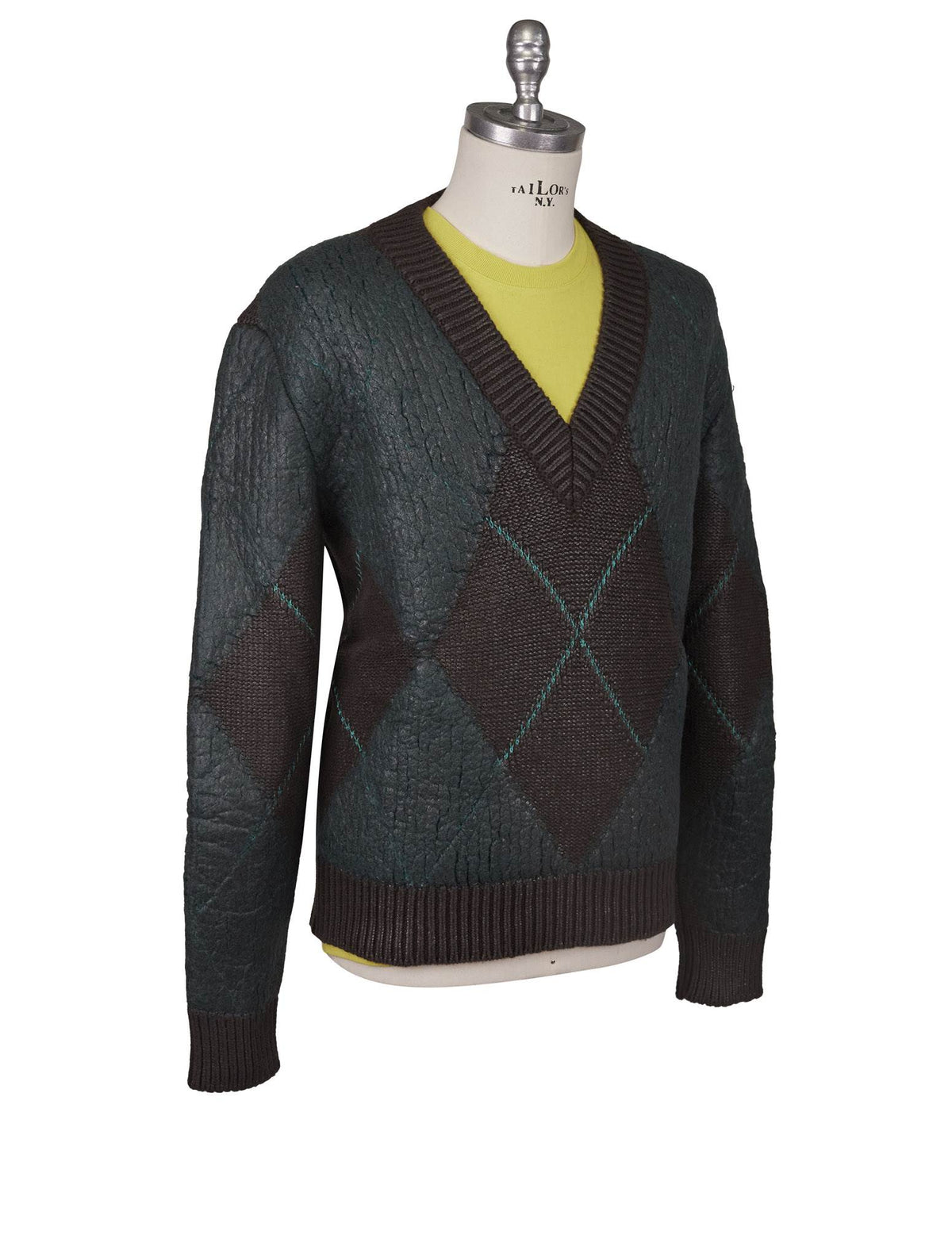 Bottega Veneta Bottega Veneta Green Brown Wool Mohair Pa Sweater V-Neck Green / Brown 001