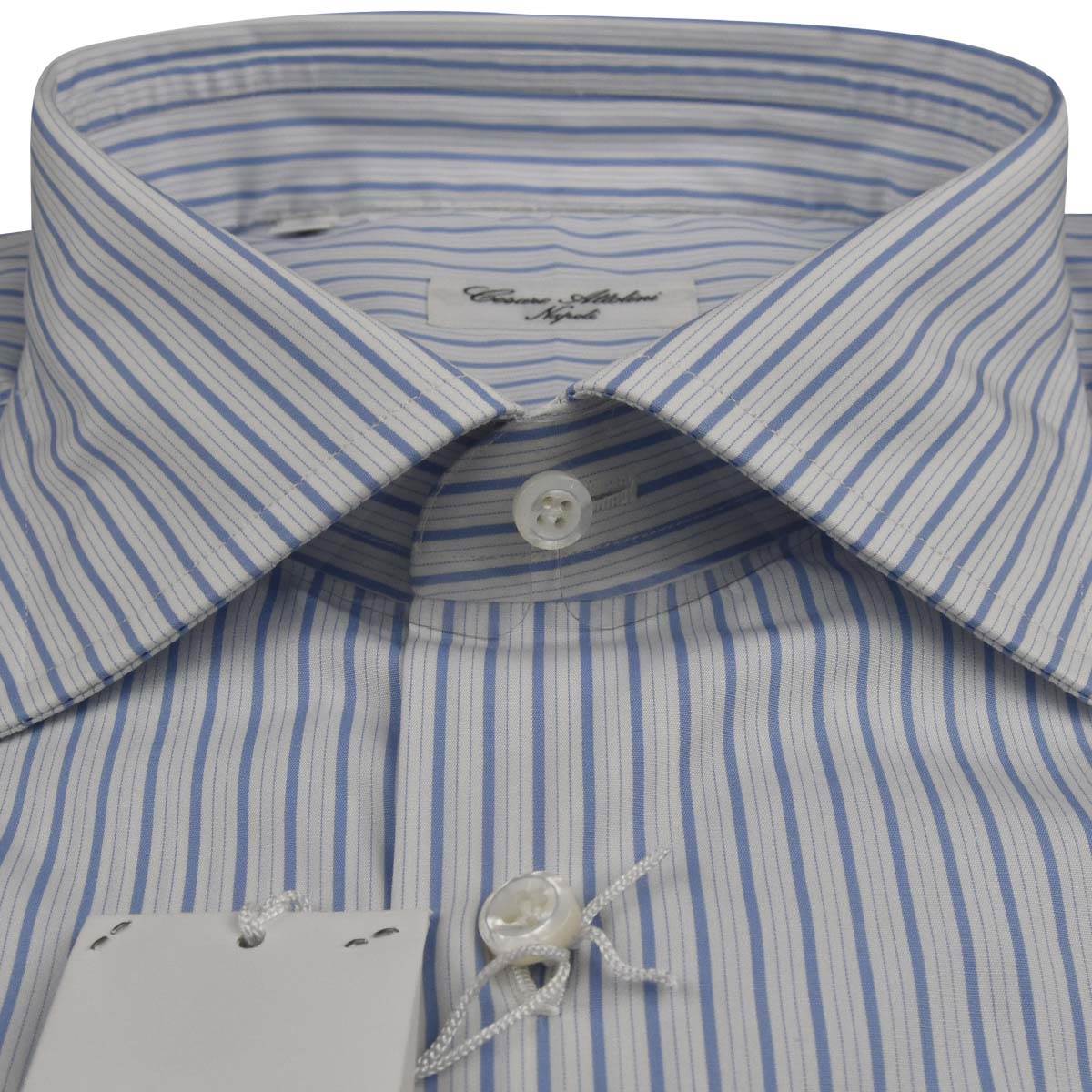 CESARE ATTOLINI White Blue Cotton Shirt