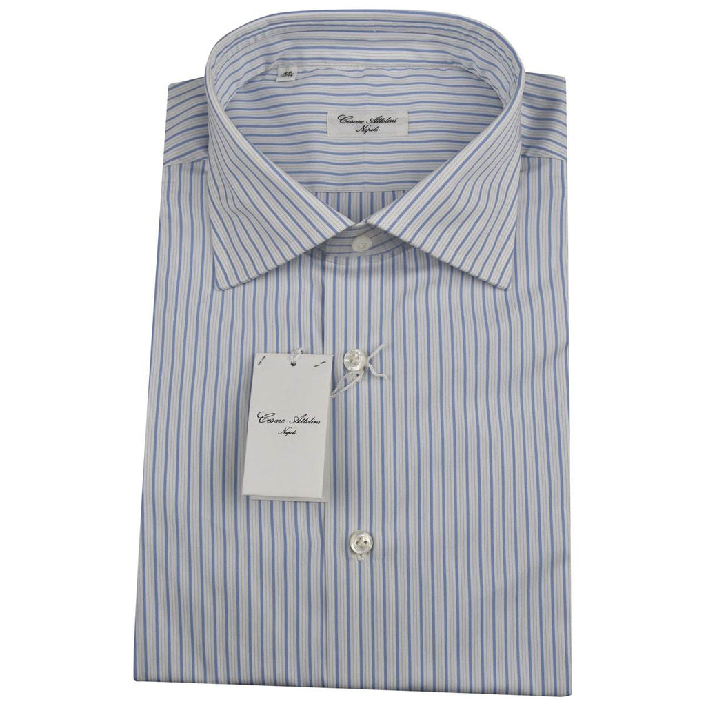 CESARE ATTOLINI White Blue Cotton Shirt