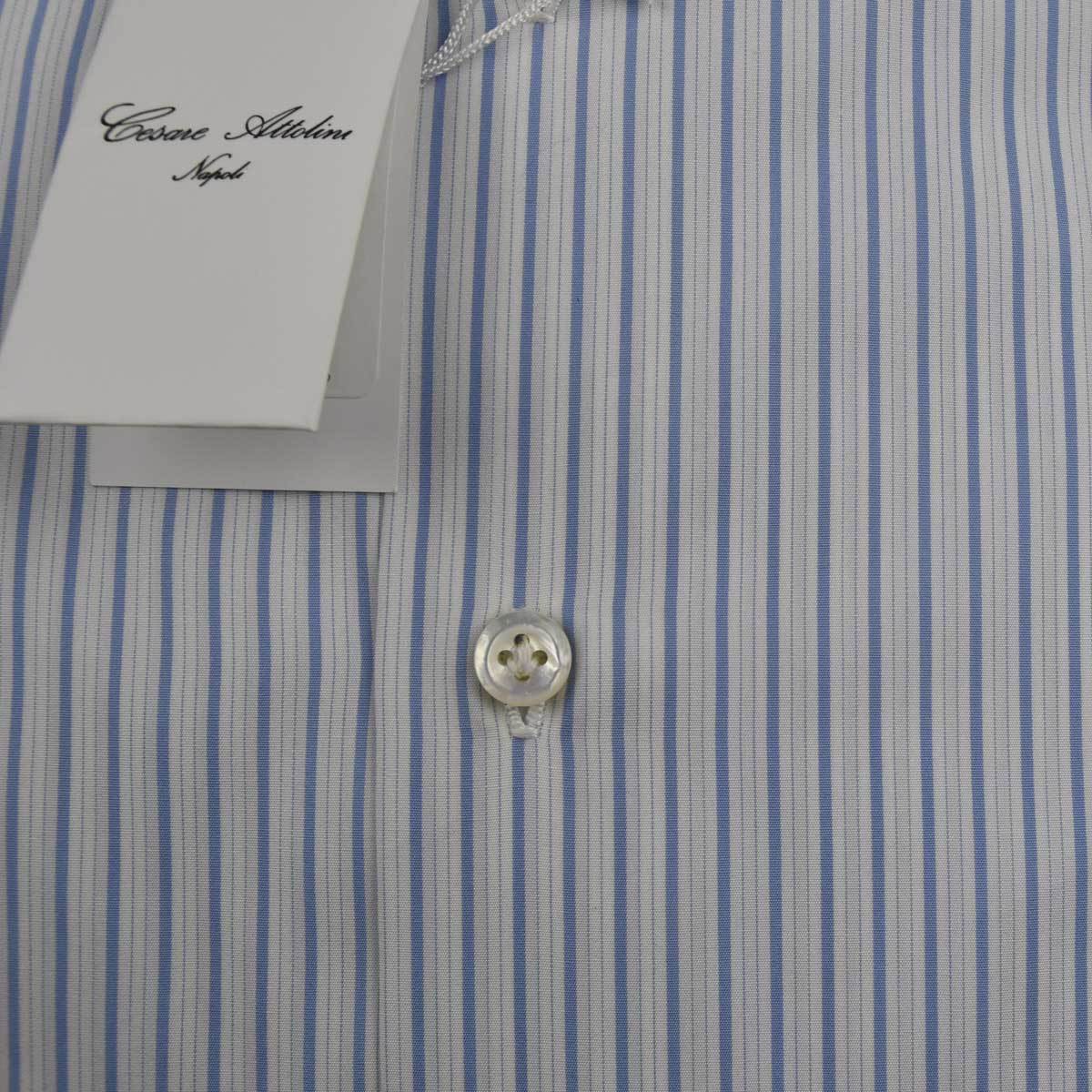 CESARE ATTOLINI White Blue Cotton Shirt