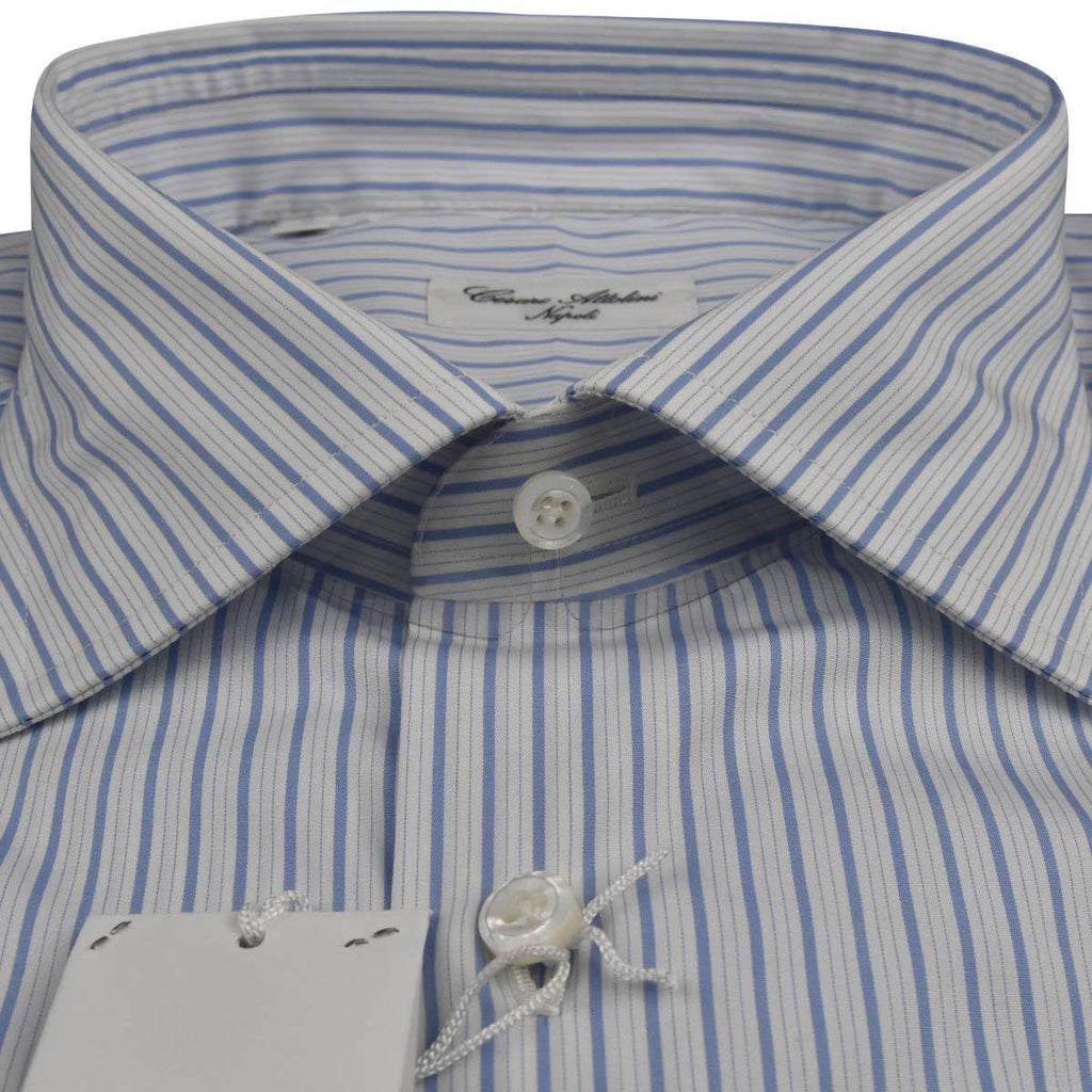 CESARE ATTOLINI White Blue Cotton Shirt