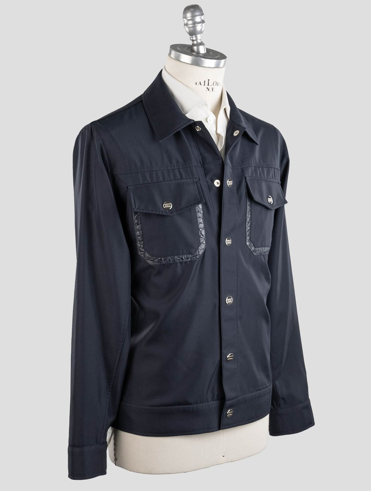 Zilli Zilli Blue Leather Crocodile Silk Coat Blue 001