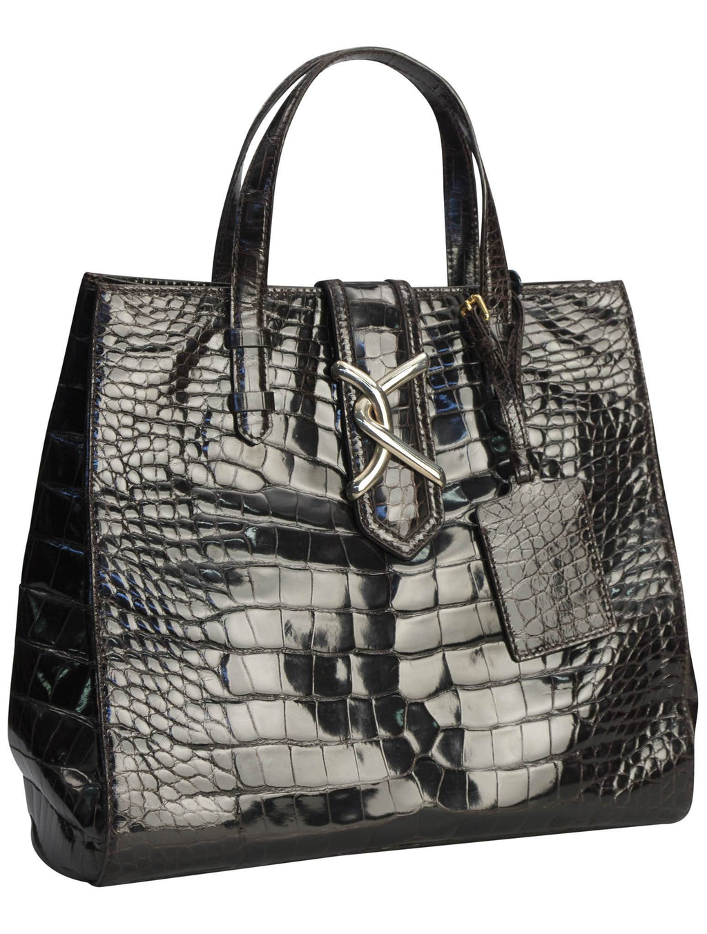 Kiton Black Leather Crocodile Bag