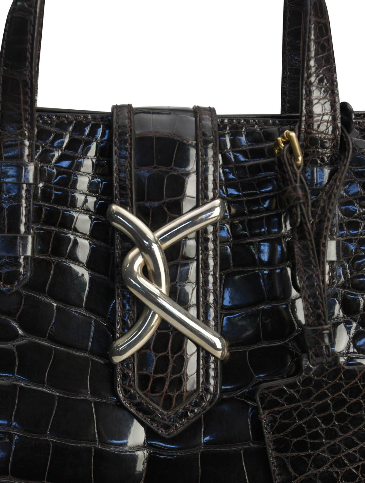 Kiton Black Leather Crocodile Bag