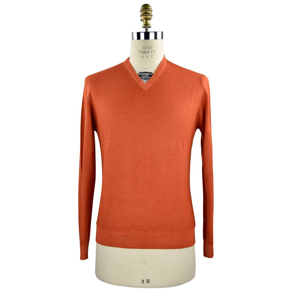 BARBA NAPOLI Orange Virgin Wool V-neck Sweater