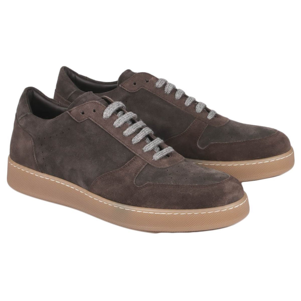 BARBA NAPOLI Brown Leather Wool Sneakers