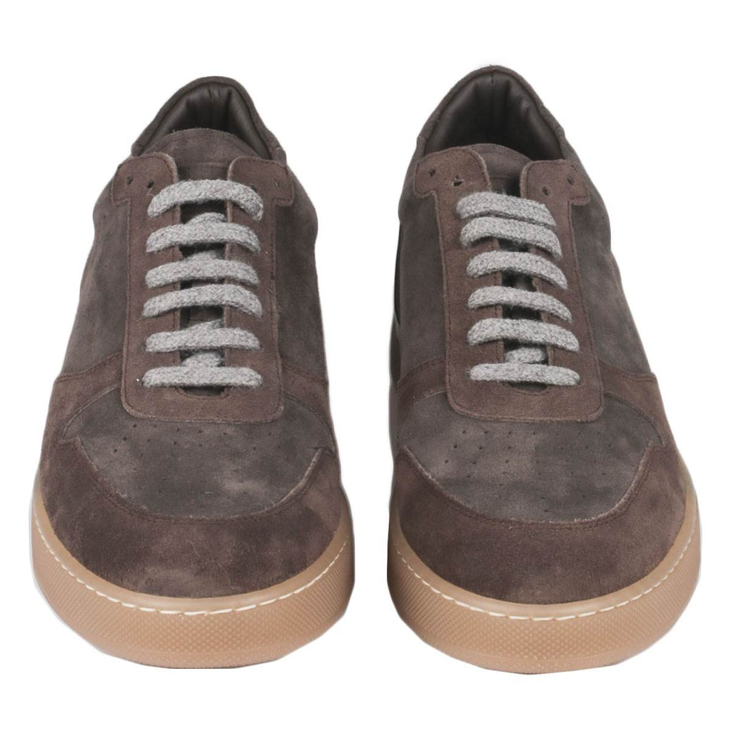 BARBA NAPOLI Brown Leather Wool Sneakers