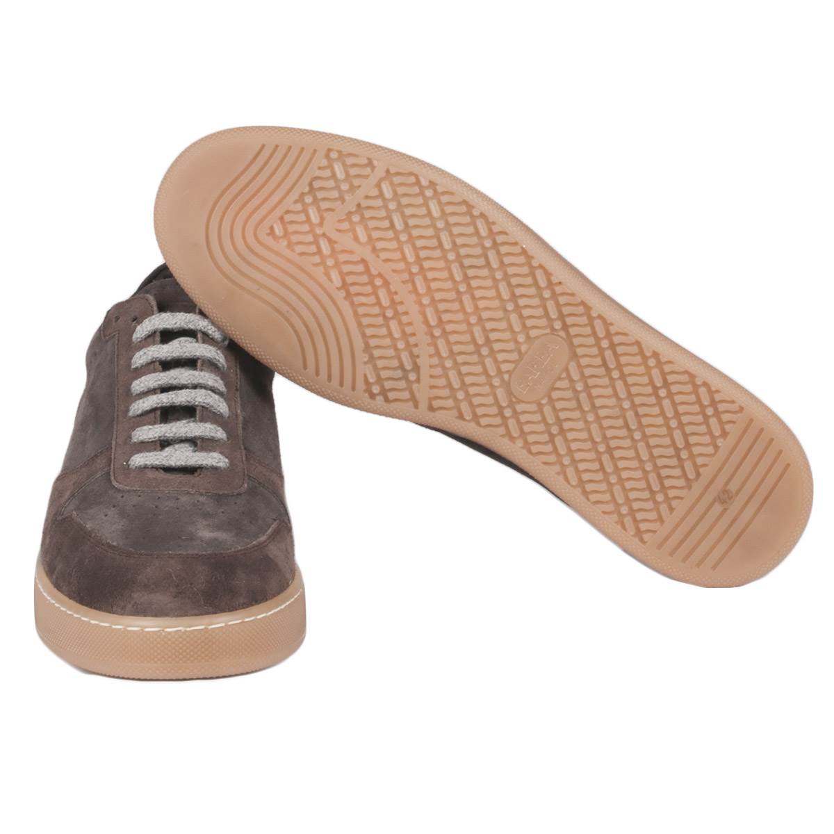 BARBA NAPOLI Brown Leather Wool Sneakers