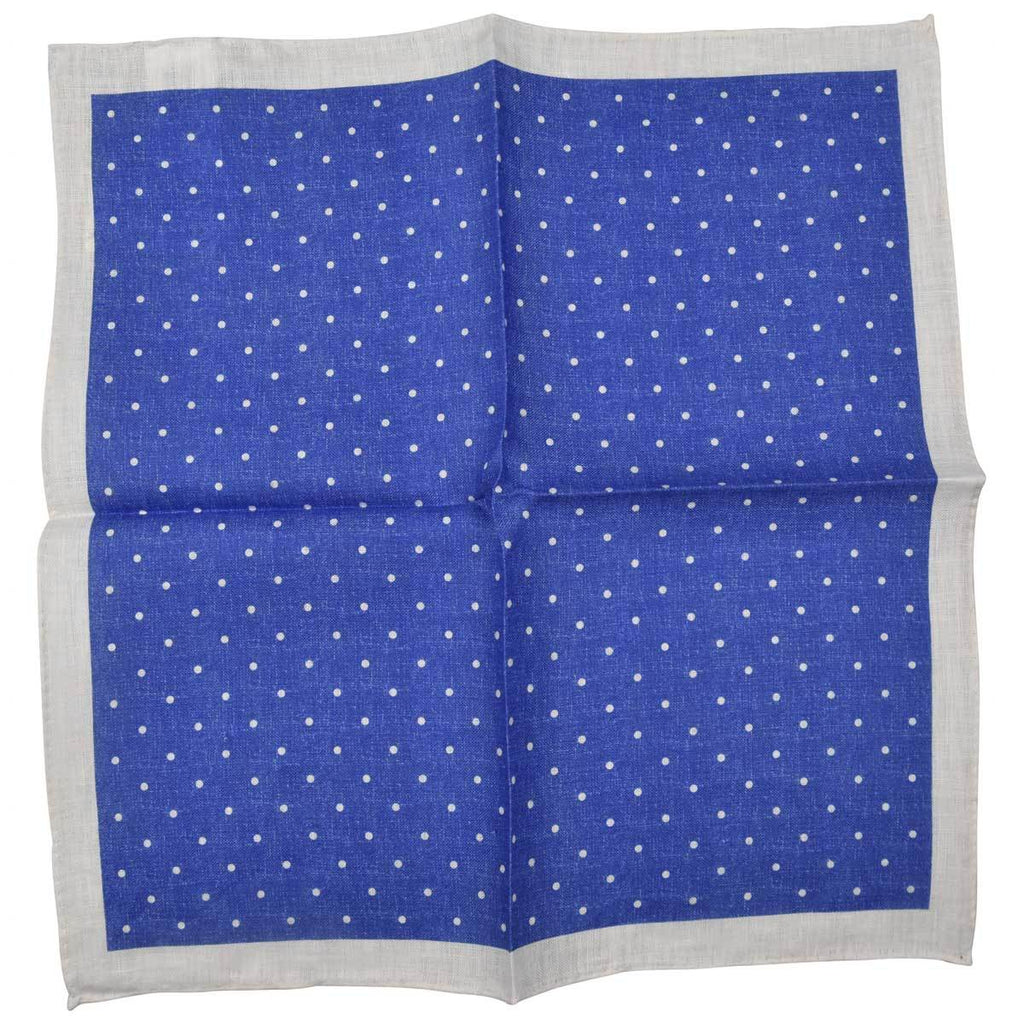LUIGI BORRELLI Blue White Linen pocket square