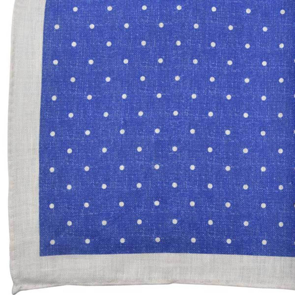 LUIGI BORRELLI Blue White Linen pocket square